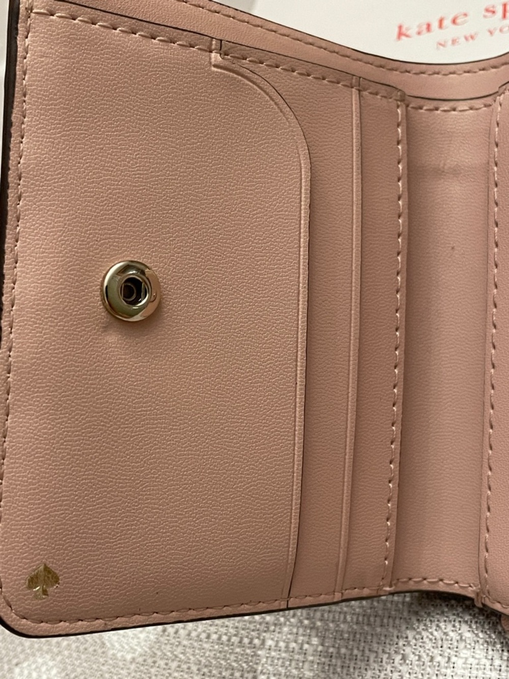 kate spade Pink Floral Compact Zip Wallet with Gold Logo - Picture 5 of 10
